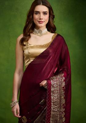 Foil floral printed satin ready to wear saree 4