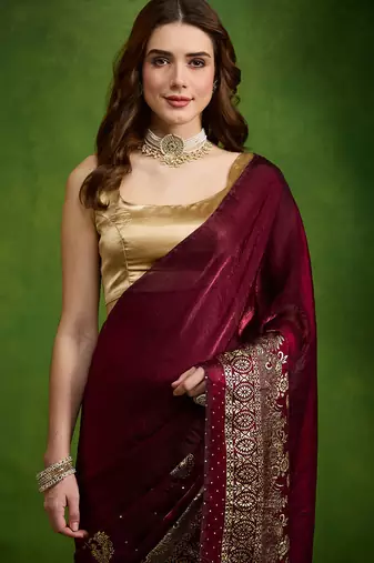 Foil floral printed satin ready to wear saree