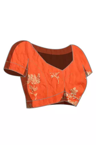 Rust satin floral print zari ready to wear saree