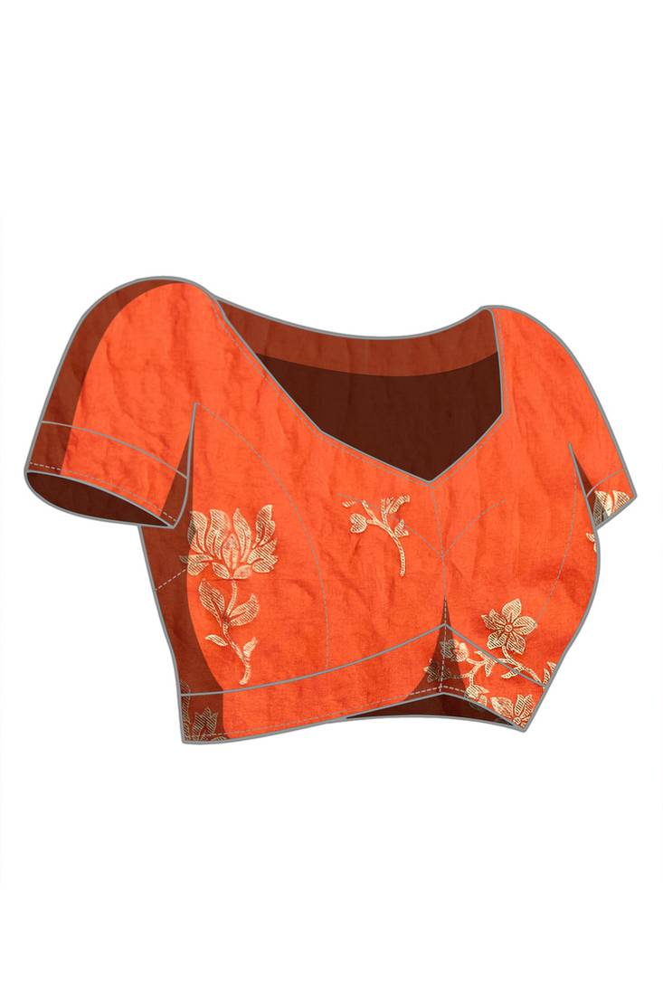 Rust satin floral print zari ready to wear saree