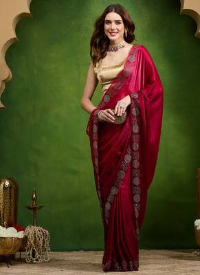 Pink pure georgette solid ready to wear saree 1