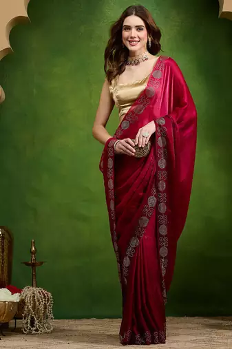 Pink pure georgette solid ready to wear saree
