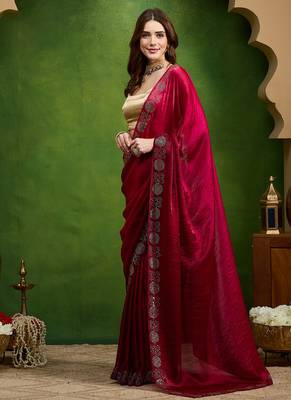 Pink pure georgette solid ready to wear saree 2