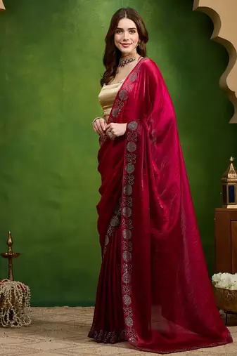 Pink pure georgette solid ready to wear saree