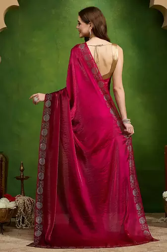 Pink pure georgette solid ready to wear saree
