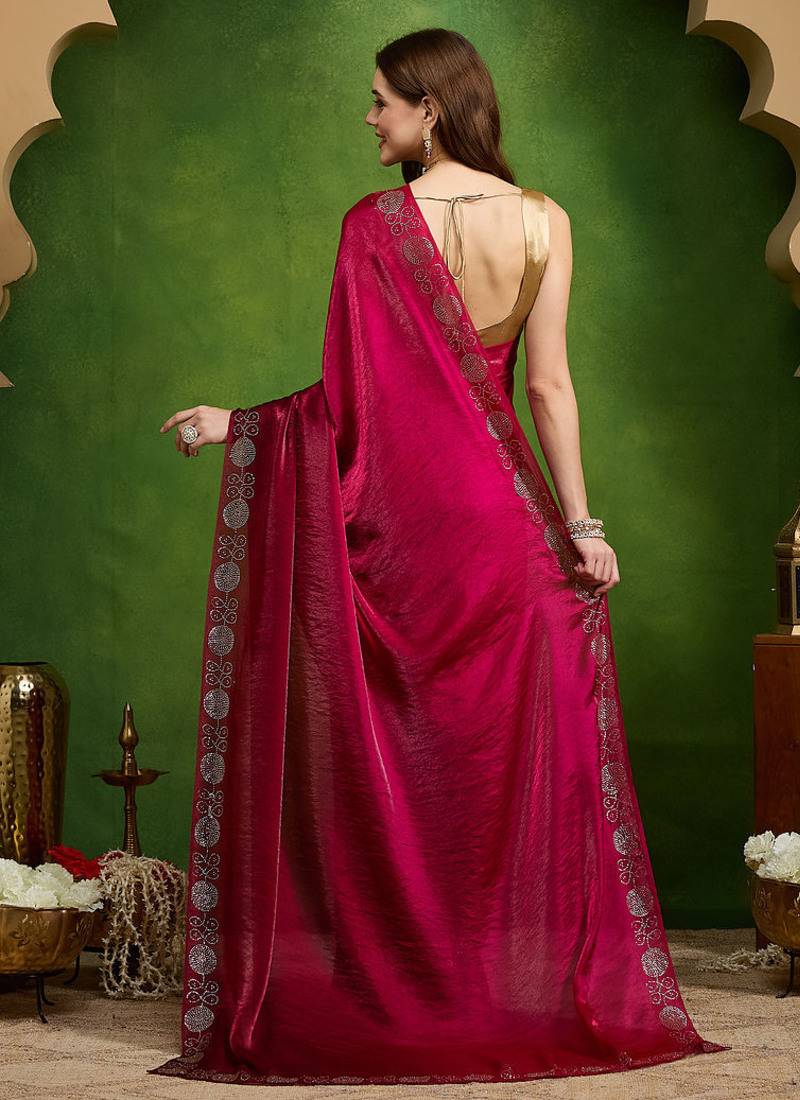 Pink pure georgette solid ready to wear saree