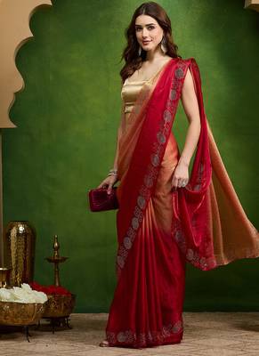 Sawaroj diamond work ombre satin ready to wear saree 1