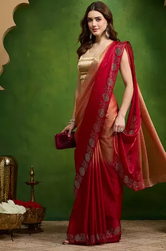 Sawaroj diamond work ombre satin ready to wear saree
