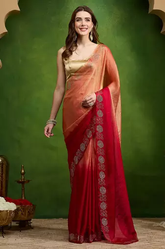 Sawaroj diamond work ombre satin ready to wear saree