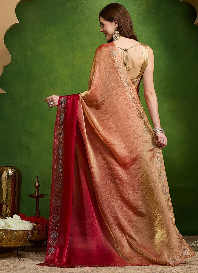 Sawaroj diamond work ombre satin ready to wear saree