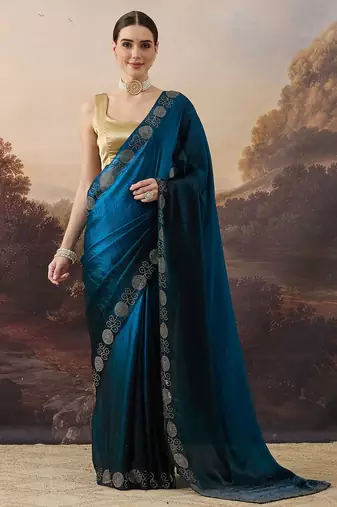 Sawaroj diamond work ombre satin ready to wear saree