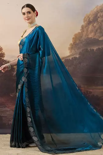 Sawaroj diamond work ombre satin ready to wear saree