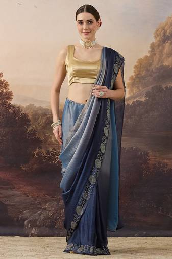 Sawaroj diamond work ombre satin ready to wear saree