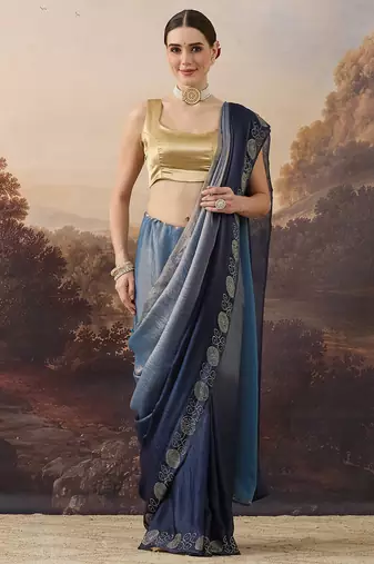 Sawaroj diamond work ombre satin ready to wear saree