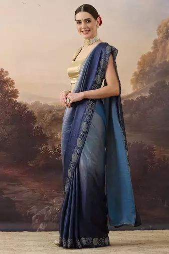 Sawaroj diamond work ombre satin ready to wear saree