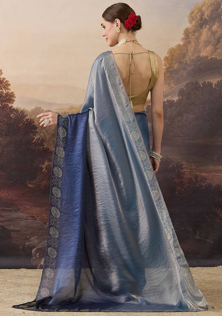 Sawaroj diamond work ombre satin ready to wear saree