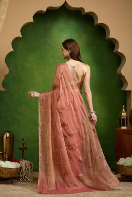 Leaf motif embroidery silk blend ready to wear saree with aari work 3