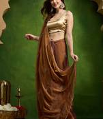 Leaf motif embroidery silk blend ready to wear saree with aari work