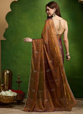 Leaf motif embroidery silk blend ready to wear saree with aari work 4
