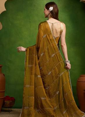 Leaf motif embroidery silk blend ready to wear saree with aari work 3