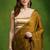 Leaf motif embroidery silk blend ready to wear saree with aari work
