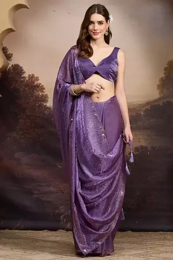 Solid satin ready to wear saree