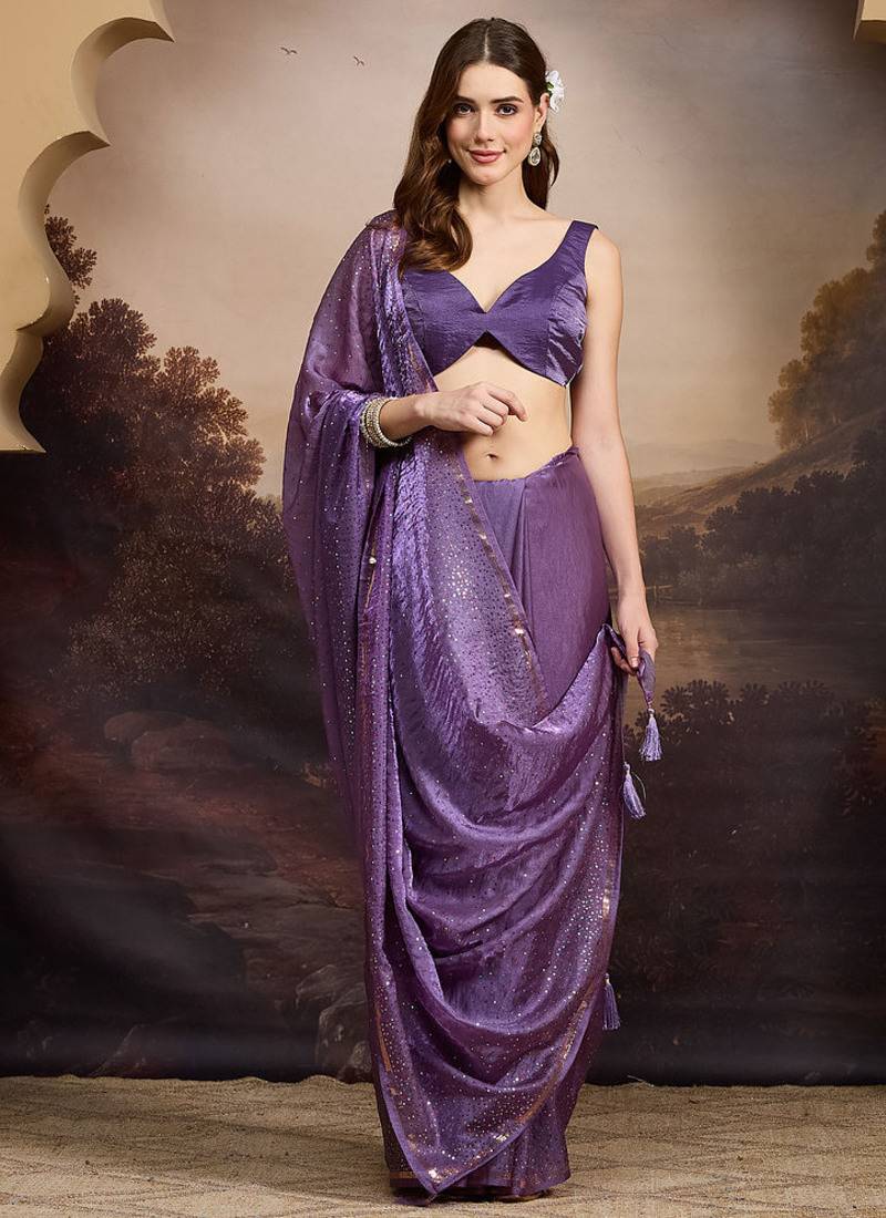 Solid satin ready to wear saree