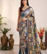 Multicolor Chinon Silk Blend Saree With Mirror Work