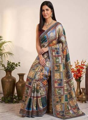 Multicolor Chinon Silk Blend Saree With Mirror Work 2
