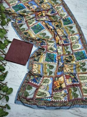 Multicolor Chinon Silk Blend Saree With Mirror Work 4
