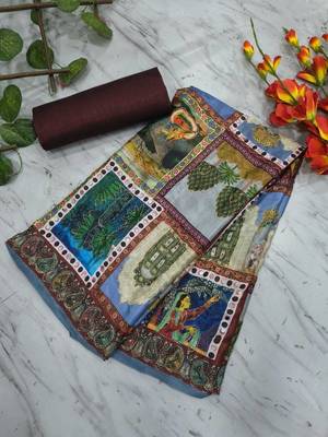 Multicolor Chinon Silk Blend Saree With Mirror Work 5