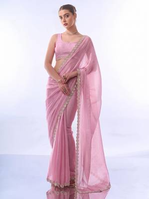 Embellished beads and stones chiffon ready to saree 1