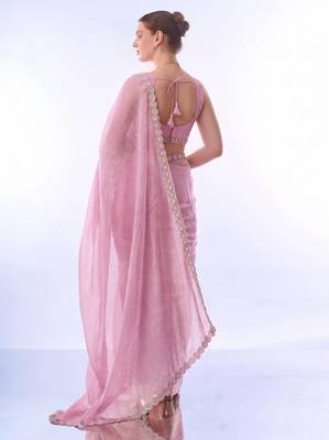 Embellished beads and stones chiffon ready to saree 2
