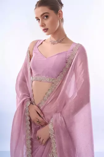 Embellished beads and stones chiffon ready to saree