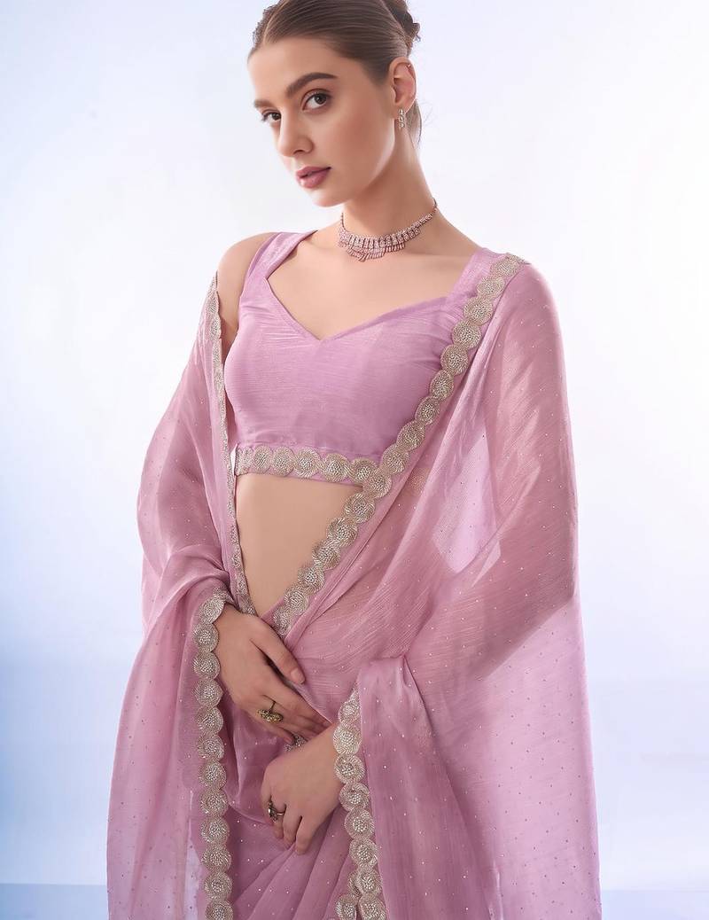 Embellished beads and stones chiffon ready to saree