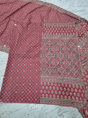 Red Print And Real Mirror Work Silk Blend Saree 3