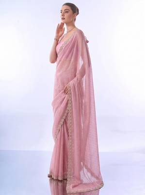 Embellished beads and stones chiffon ready to saree 4