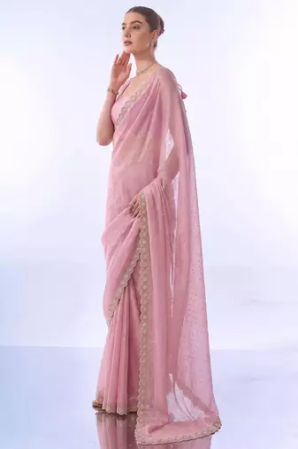 Embellished beads and stones chiffon ready to saree