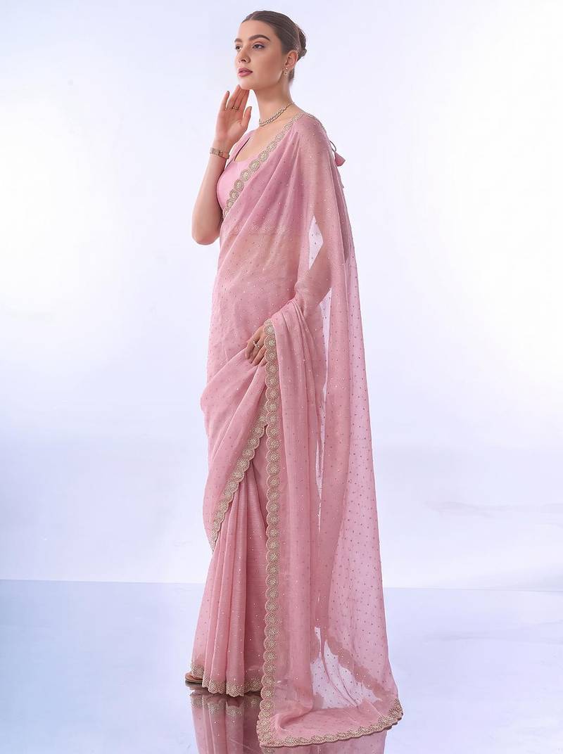 Embellished beads and stones chiffon ready to saree