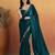 Teal solid satin embellished ready to wear saree