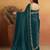Teal solid satin embellished ready to wear saree