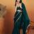 Teal solid satin embellished ready to wear saree