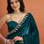 Teal solid satin embellished ready to wear saree