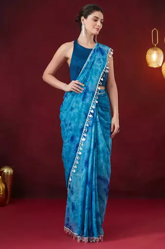 Solid pure chiffon ready to wear saree