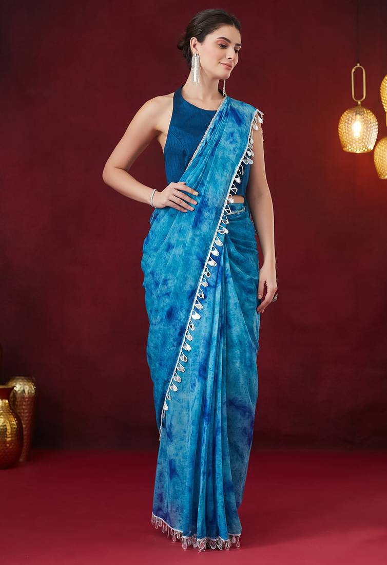 Solid pure chiffon ready to wear saree