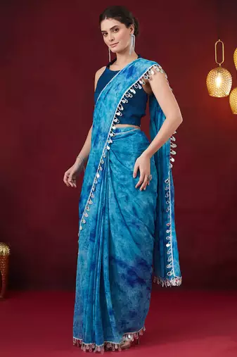 Solid pure chiffon ready to wear saree