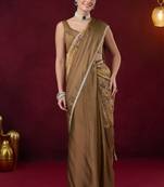 Aari work floral silk blend ready to wear saree
