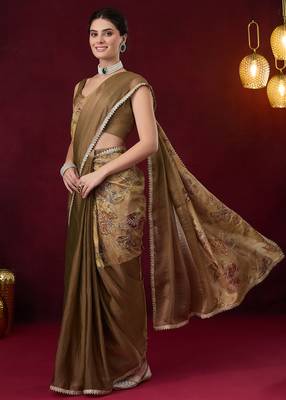 Aari work floral silk blend ready to wear saree 2