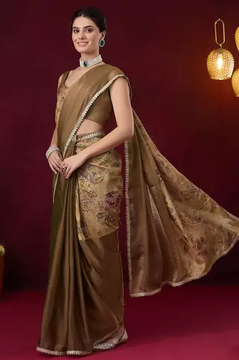 Aari work floral silk blend ready to wear saree