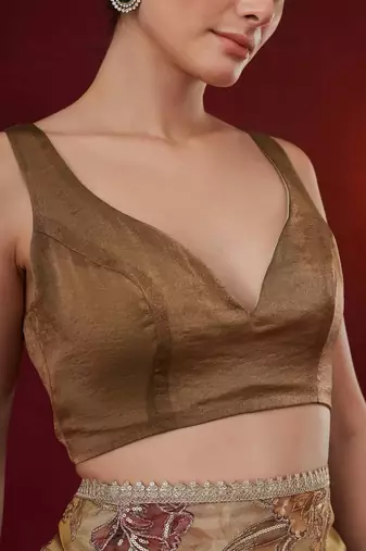 Aari work floral silk blend ready to wear saree